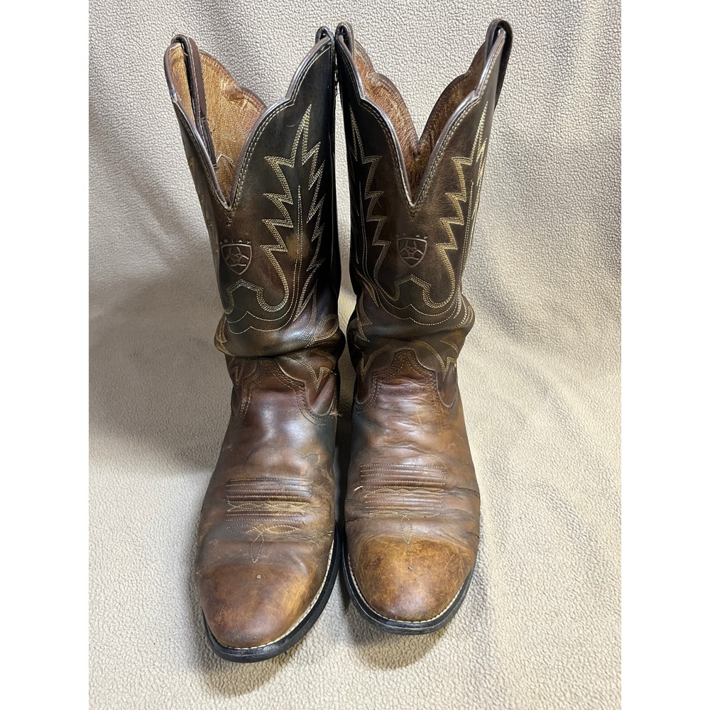 Ariat Heritage Brown Leather Western Cowboy Boots Mens Round‎ Toe - Picture 2 of 16